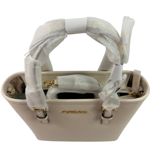 MICHAEL KORS Jet Set Small Saffiano Leather Top-Zip Tote Bag Light Cream NWT - Picture 9 of 16